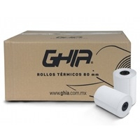 PAQUETE ROLLO PAPEL TERMICO GHIA CTG80N / 80X70 MM /PARA IMPRESORAS DE 80MM / REACCION NEGRO / 50 UNIDADES