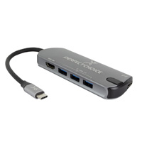 ADAPTADOR HUB CONECTOR USB TIPO C CON 3 PUERTOS USB A HEMBRA / 1 HDMI PERFECT CHOICE - GRIS