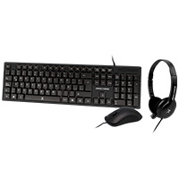 KIT TECLADO / MOUSE / DIADEMA CON MICROFONO INTEGRADO ALAMBRICOS CONECTOR USB / 3.5MM PERFECT CHOICE - NEGRO