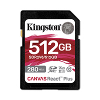 MEMORIA FLASH SD KINGSTON SDXC CANVAS REACT PLUS 512GB 280R/150W UHS-II U3 V60 SDR2V6/512GB