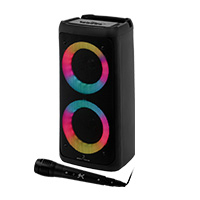 BOCINA INALAMBRICA BLUETOOTH PORTATIL CON MICROFONO RECARGABLE LUZ RGB DOBLE BOCINA 4 PULGADAS PERFECT CHOICE FESTA ULTIMATE - NEGRO