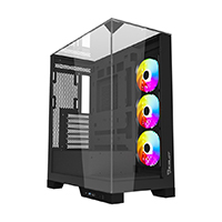 GABINETE OCELOT GAMING GLASS HUNTER 3 / MINI TOWER /ATX, M-ATX, ITX LISTO PARA MB BTF / PANEL LATERAL, FRONTAL Y SUPERIOR DE CRISTAL TEMPLADO/ INCLUYE 3 VENTILADORES / ENFRIAMIENTO LIQUIDO HASTA 3600MM / GPU HASTA 400MM / COLOR NEGRO