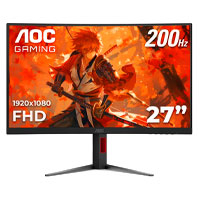 MONITOR GAMER CURVO AOC C27G4H2 /  PANEL VA / 200 HZ / TIEMPO DE RESPUESTA 1 MS / AMD FREE SYNC / COLOR NEGRO Y ROJO / HDMI / VGA / DP / ASPECTO 16:9 / RESOLUCION 1920 X 1080 / BRILLO 300 CD/M2